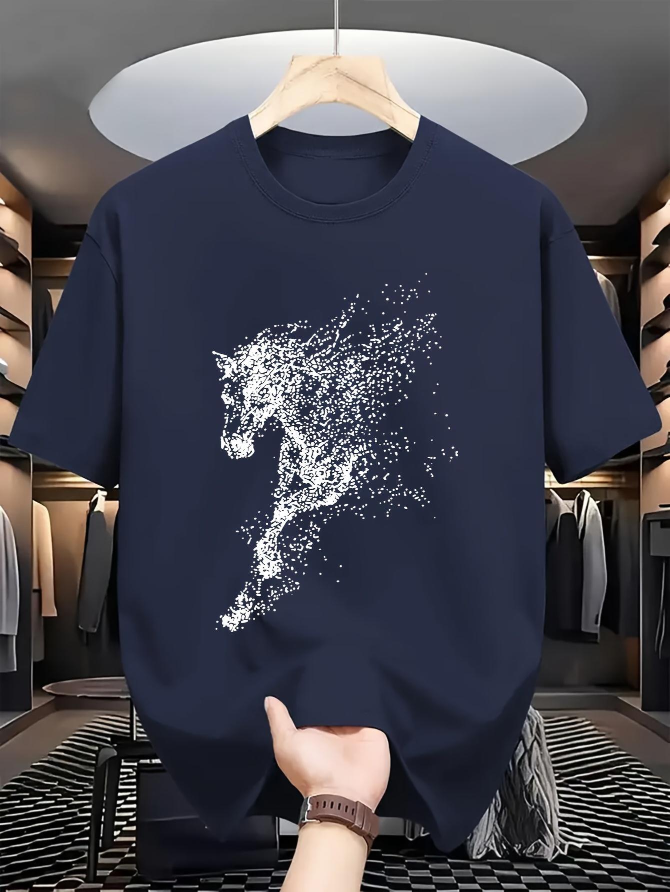 

ZX Deconstruction and Reconstruction of 2026 New Year Mens Leisure Fashion The Image of a Steed in Dot Art Printed Tshirt 3XL