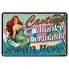 Funny Pool Warning Tin Sign Vintage Mermaid Bathroom Bar Decor