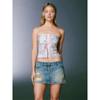 Iamgia Fashion Sexy Ballet Style Pink Ribbon Cross Bows Tube Top Tight Crop Top Short Top