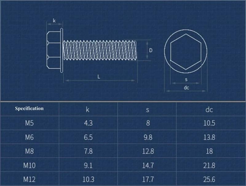 M5 M6 M8 M10 M12 M14 M16 Güte 10.9 Hochfest Schwarz Kohlenstoffstahl Sechskant Sechskopf Flanschschrauben Schrauben