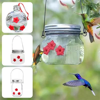 Mason-Jar Hummingbirds Feeder With Three Ports Portable Hanging Birds Food Container Birds Pet Accessories