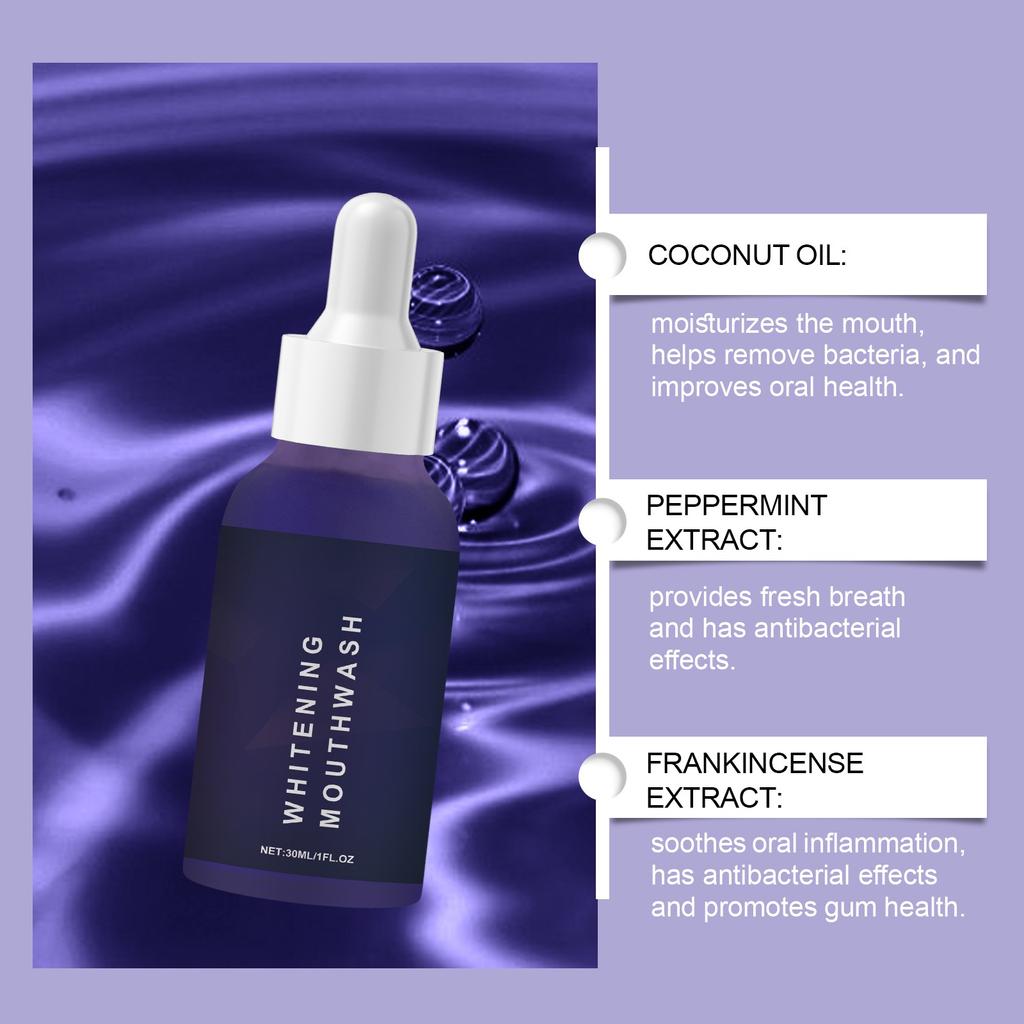 Purple Teeth Whitening Mouthwash Gentle Ingredients  Teeth, Clean Stains And Remove Odors(30ml)