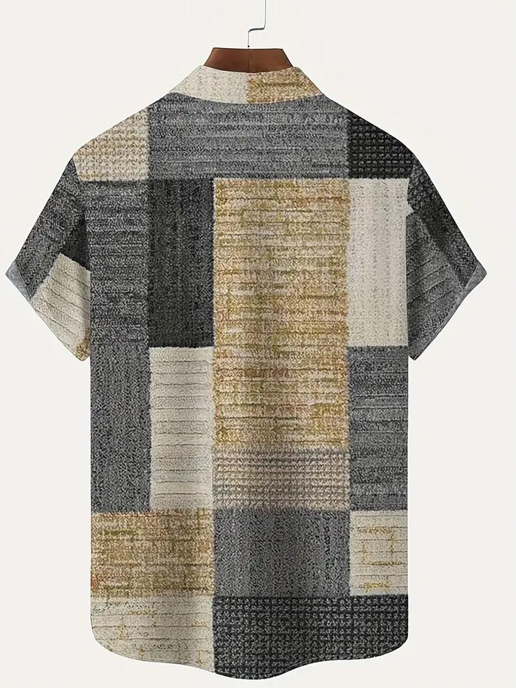 Men's Vintage Geometric Carpet Twill 3D Digital Print Short Sleeve Shirt with Button Pocket Polyester 100% Summer Casual