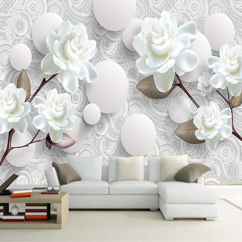 Custom Mural Wallpaper European Style 3D Stereoscopic Relief Flower Circle Ball TV Background Wall Decor Wallpaper Living Room