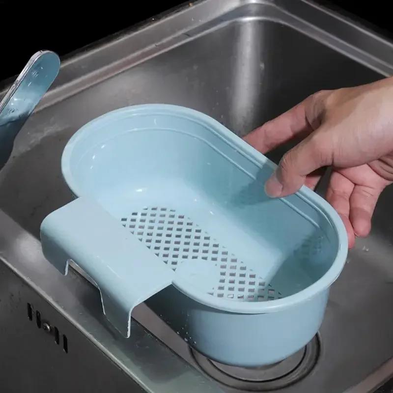 Home Plastic Storage Drain Basket Kitchen Sink Holder Adjustable Soap Sponge Hanging Food Garbage Can Kitchen Sink Drain Basket