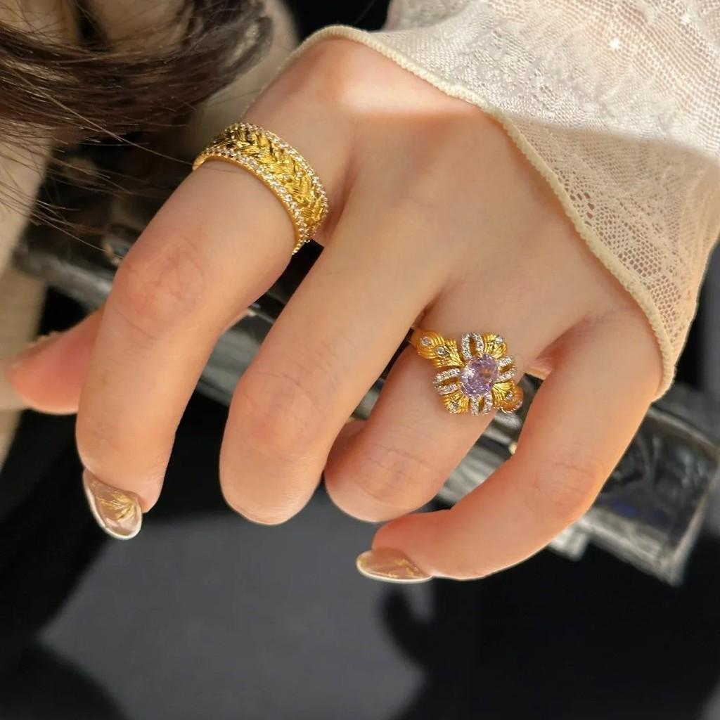 Exquisite Open-ended Copper Wheat Spike Ring For Fashionable Women In Purple