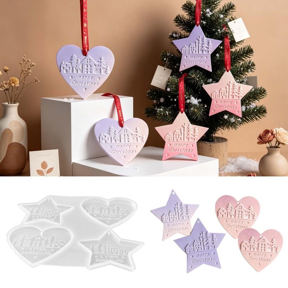 Ster DIY Mal Kerstboom Ornament Siliconen Mallen met Ophanglus Herbruikbaar Gips Gietvormen Gips Klei Ambacht