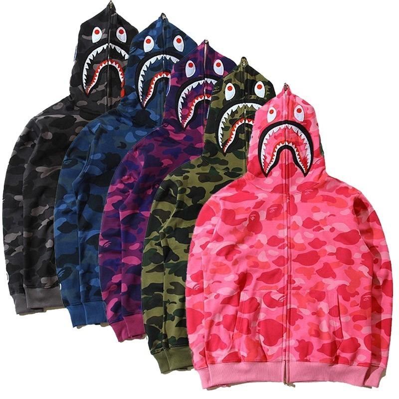 Camouflage Shark Head 3d Print Hoodie With Zipper For Men Women Casual Wear