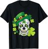 St Patricks Day Sugar Skull Leprechaun Hat Shamrock Graphic Tee Casual Cotton Short Sleeve T-Shirt