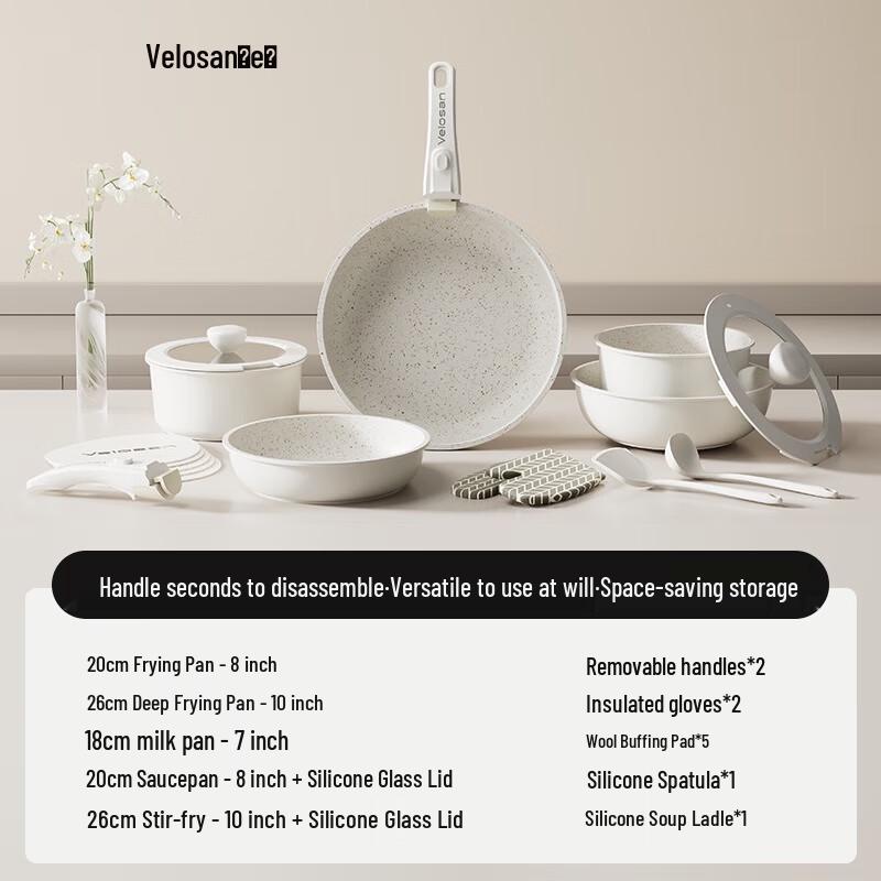 Velosan Pebble Non-stick Cookware Set with Detachable Handle