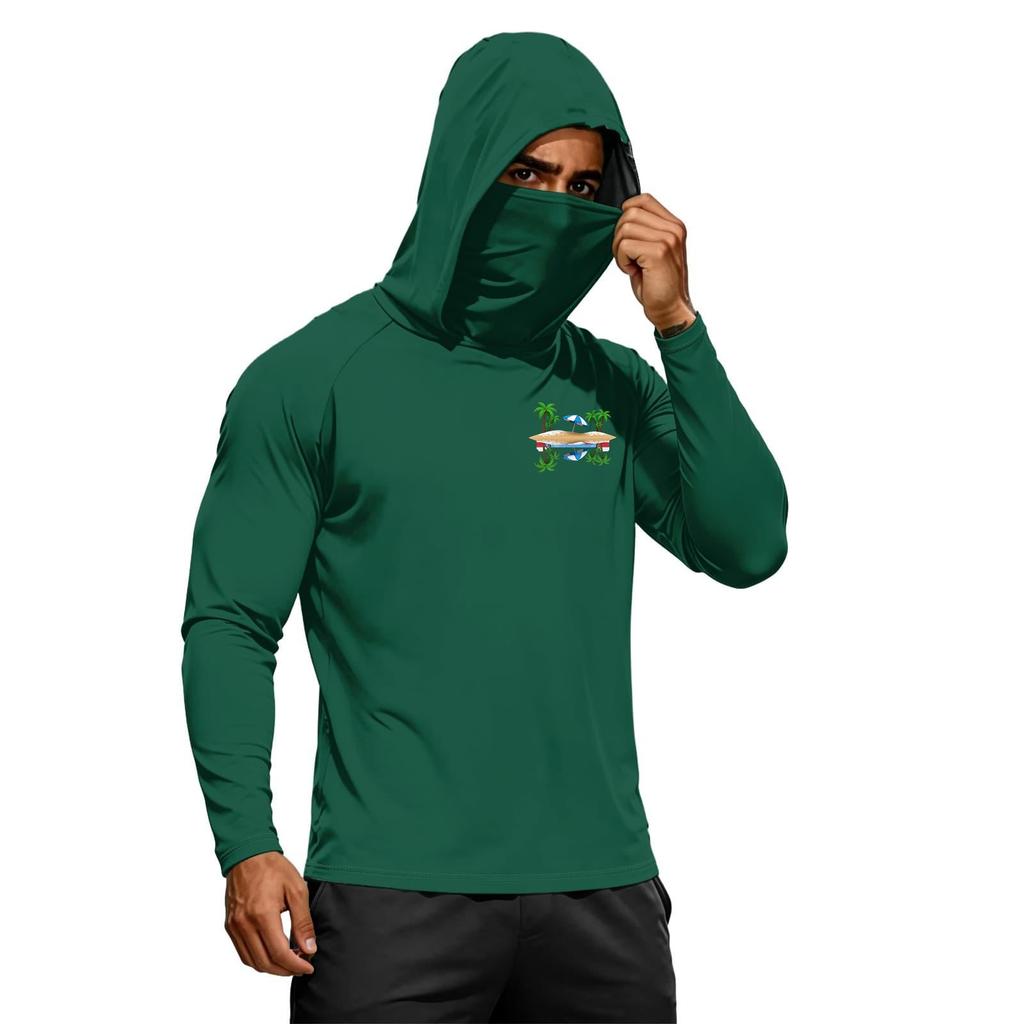 Men's Summer Hawaiian Print Quick Dry Long Sleeve T Shirt UPF50+ Sun Protection Hooded Fitness Outdoor Sports Shirt