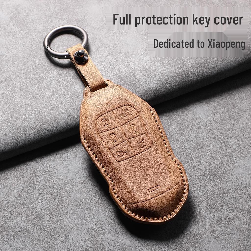 2026 Xiaopeng X9 Leather Key Case – Cowhide Car Interior Key Bag with Buckle Chain