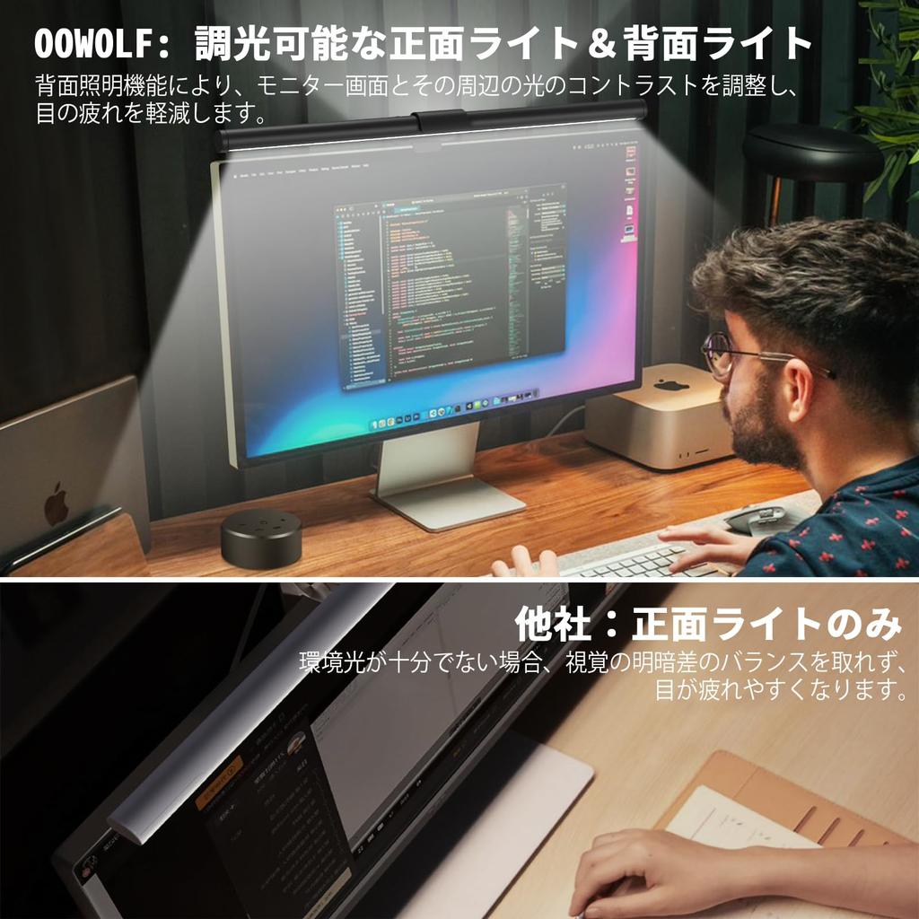 OOWOLF Monitor Light Bar 41cm PC Desk Light with Wireless Remote 3 Levels of Color Stepless Back Light High Color Easy on the Memory Blue Light Touch