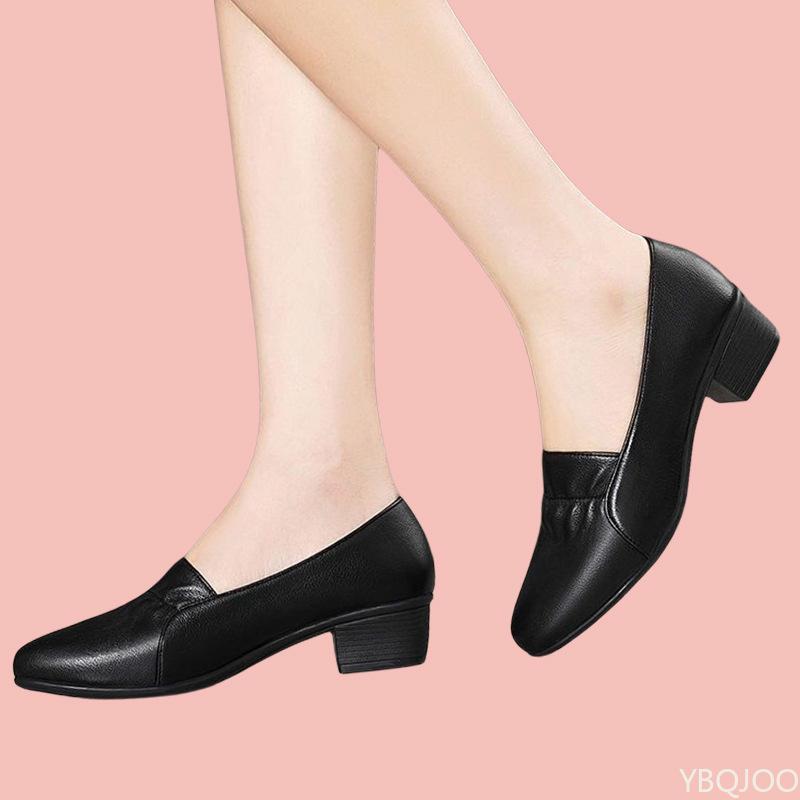 

Fashion Women s Comfortable Coarse Heel Shoes Fashion soft leather Flats Black pointed work footwear Casual elegant ladies singles shoes 35 чёрный