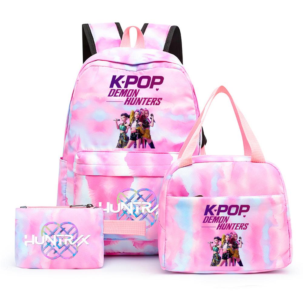 

3 шт./компл. Милый мультяшный рюкзак с принтом K-pop, с сумкой для ланча и пеналом для подростка, мальчика, девочки, школьный рюкзак большой вместимости, дорожная сумка, детский подарок, Mochila