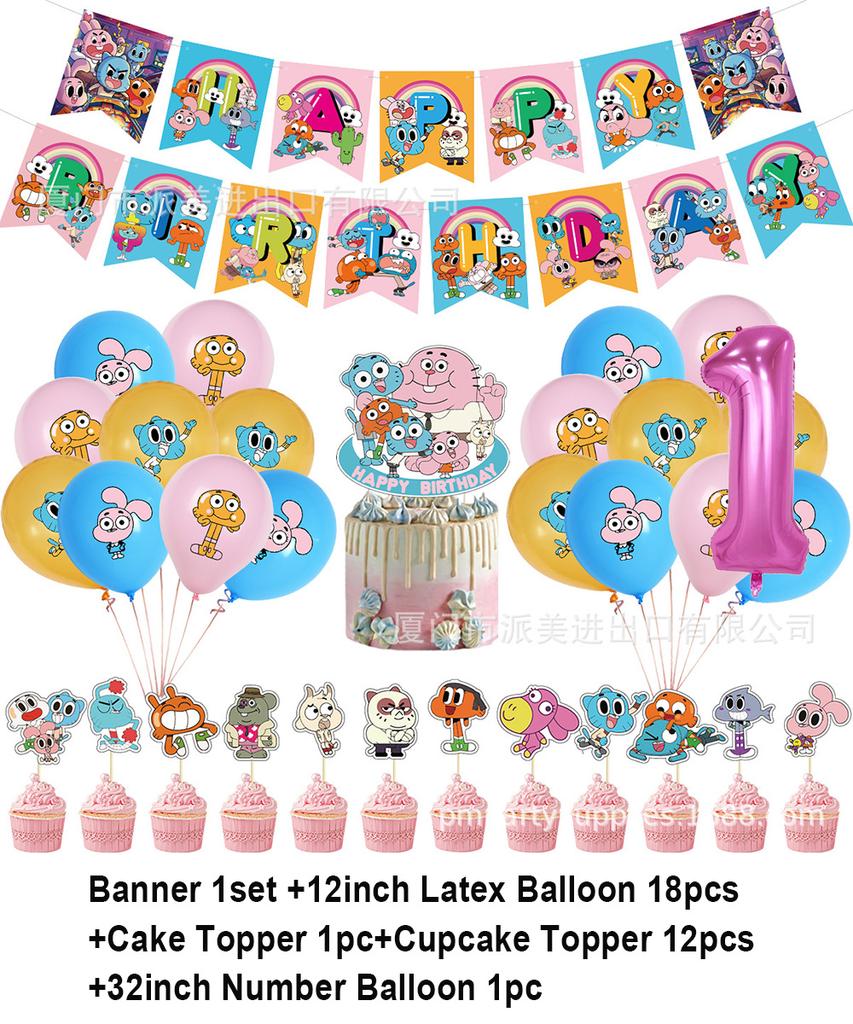 Cartoon Comedy G-Gumball Birthday Party Decorations Colorful Number Balloon Cake Topper Amazing World Party Supplies Kid Gifts