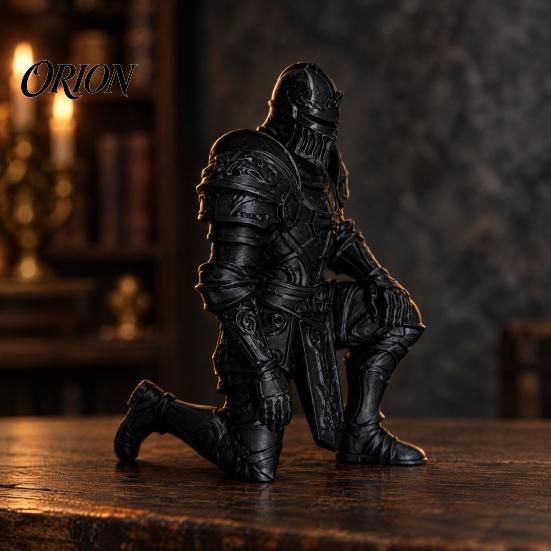 Knight Statue Decor 3D Printed Kneeling Statue, Medieval Armored Figurine, Unique Gift for Him Desktop Warrior Sculpture Home Office Desk Decoration