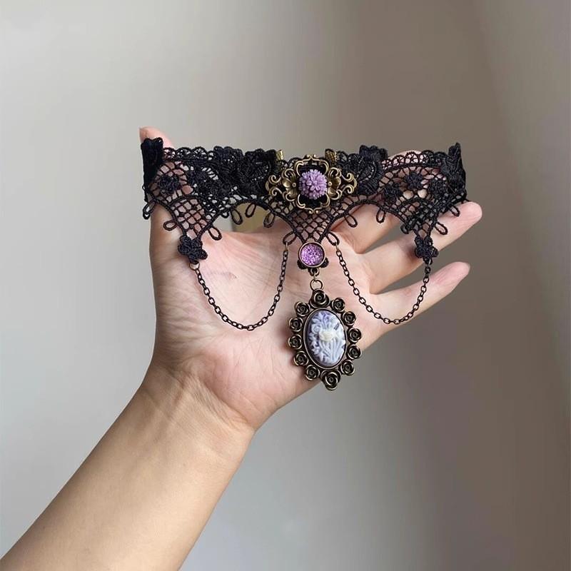 Gothic Lolita Purple Tassel Lace Choker Necklace
