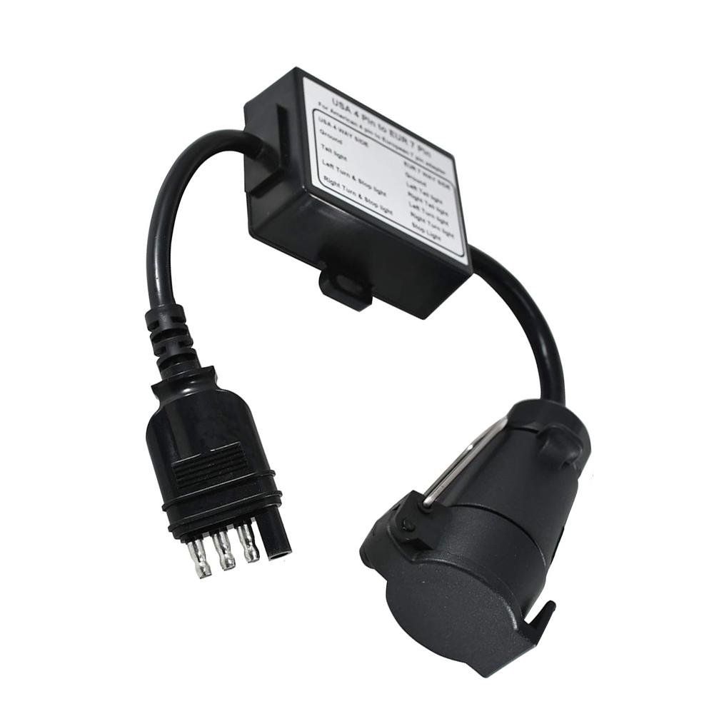 1Pc Trailer Light Converter American 4-Way Flat Plug to 7‑Pin European Round Plug Connector Stop/Brake Signal Separating