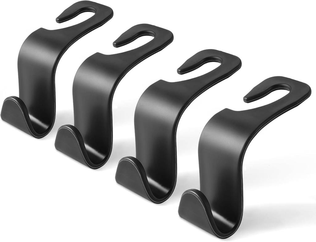 4pcs Black Car Back Seat Headrest Hooks Car Seat Organizer Accessory for Coats Umbrellas Grocery Bags