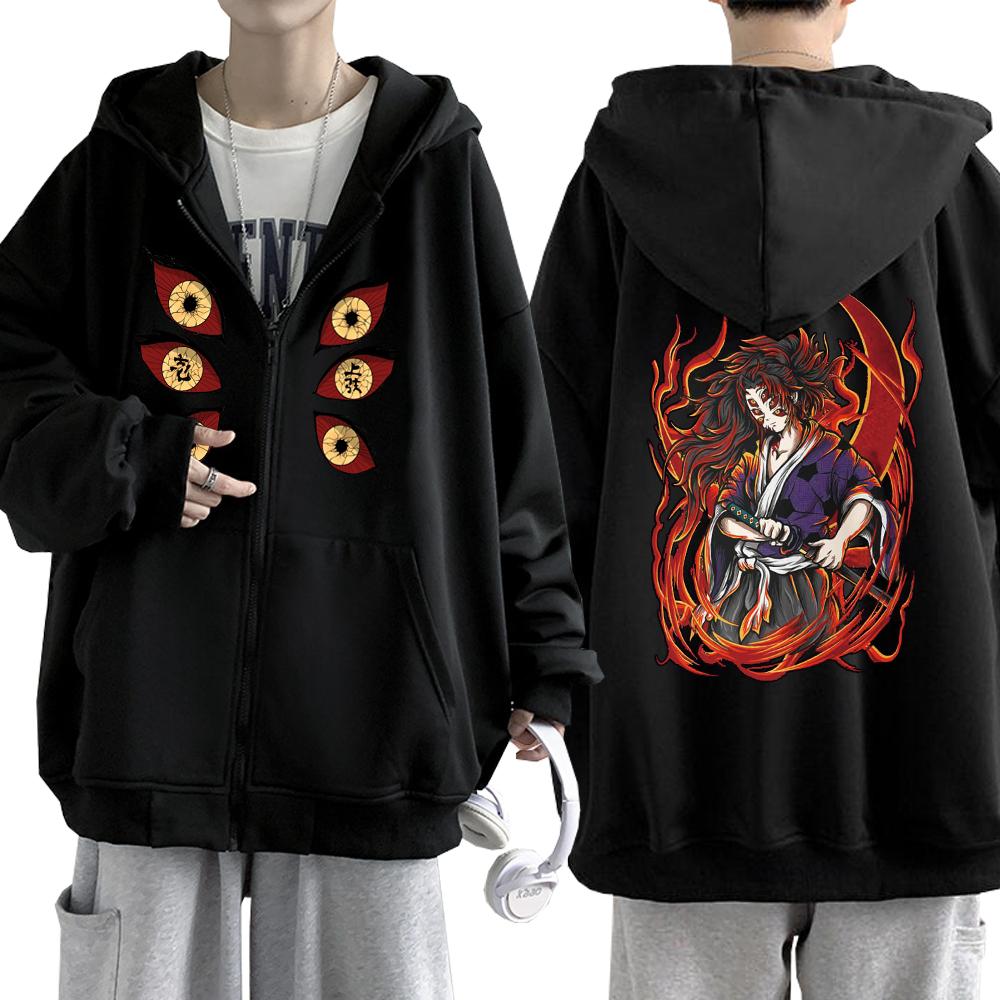 Harajuku Anime Demon Slayer Agatsuma Zenitsu Cool Grafik Bedruckte Kapuzenpullover für Herren und Damen mit Reißverschluss Y2k Sweatshirt Herren Reißverschlussjacke