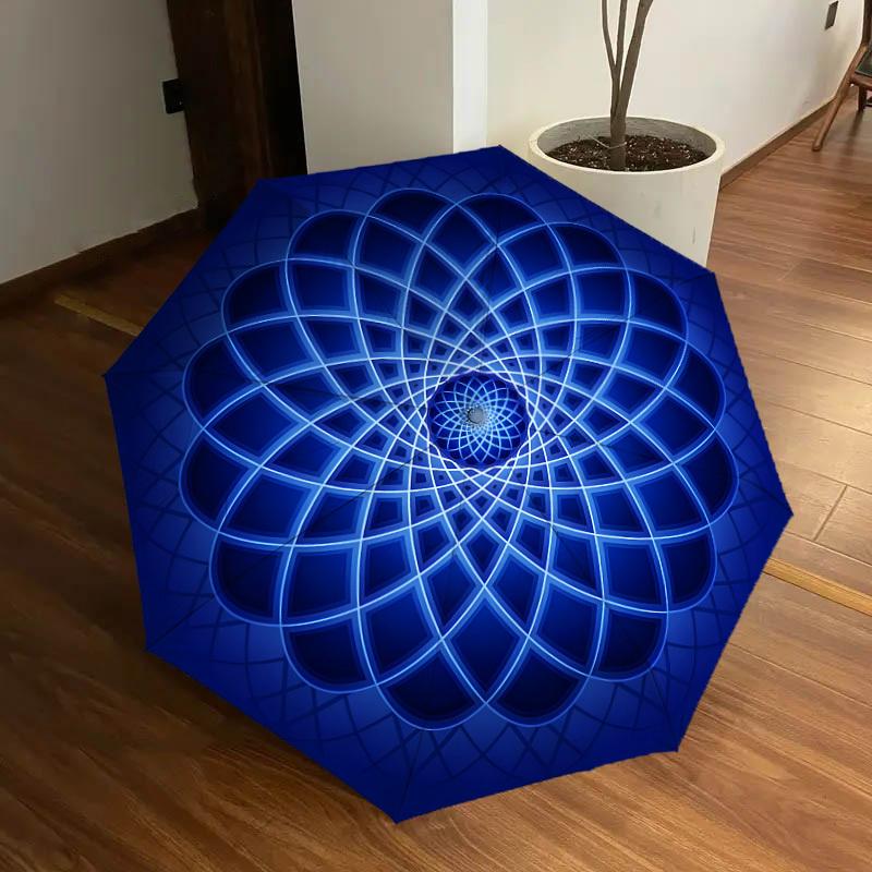 1pc Blue Geometric Mandala Pattern Umbrella with Plastic Handle,Suitable for All Seasons Home Travel Outdoor UmbrellaDD1344