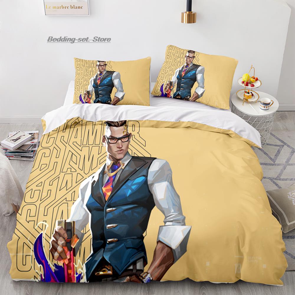 Gaming Valorant Bedding Set Single Twin Full Queen King Size Bed Set Aldult Kid Bedroom Duvetcover Sets 3D Print Anime 037