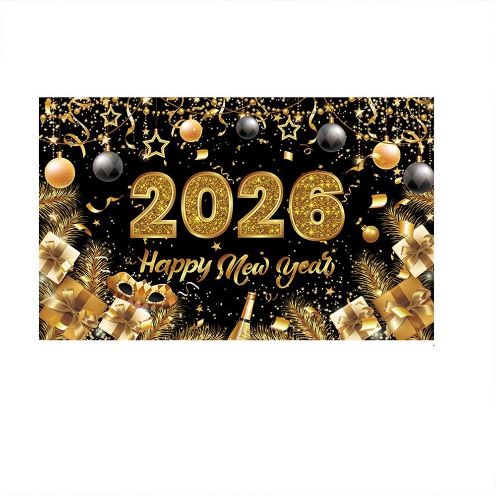 Black Gold 2026 New Year Backdrops Colorful Balloon Photo Background Party Background  Photo Studio