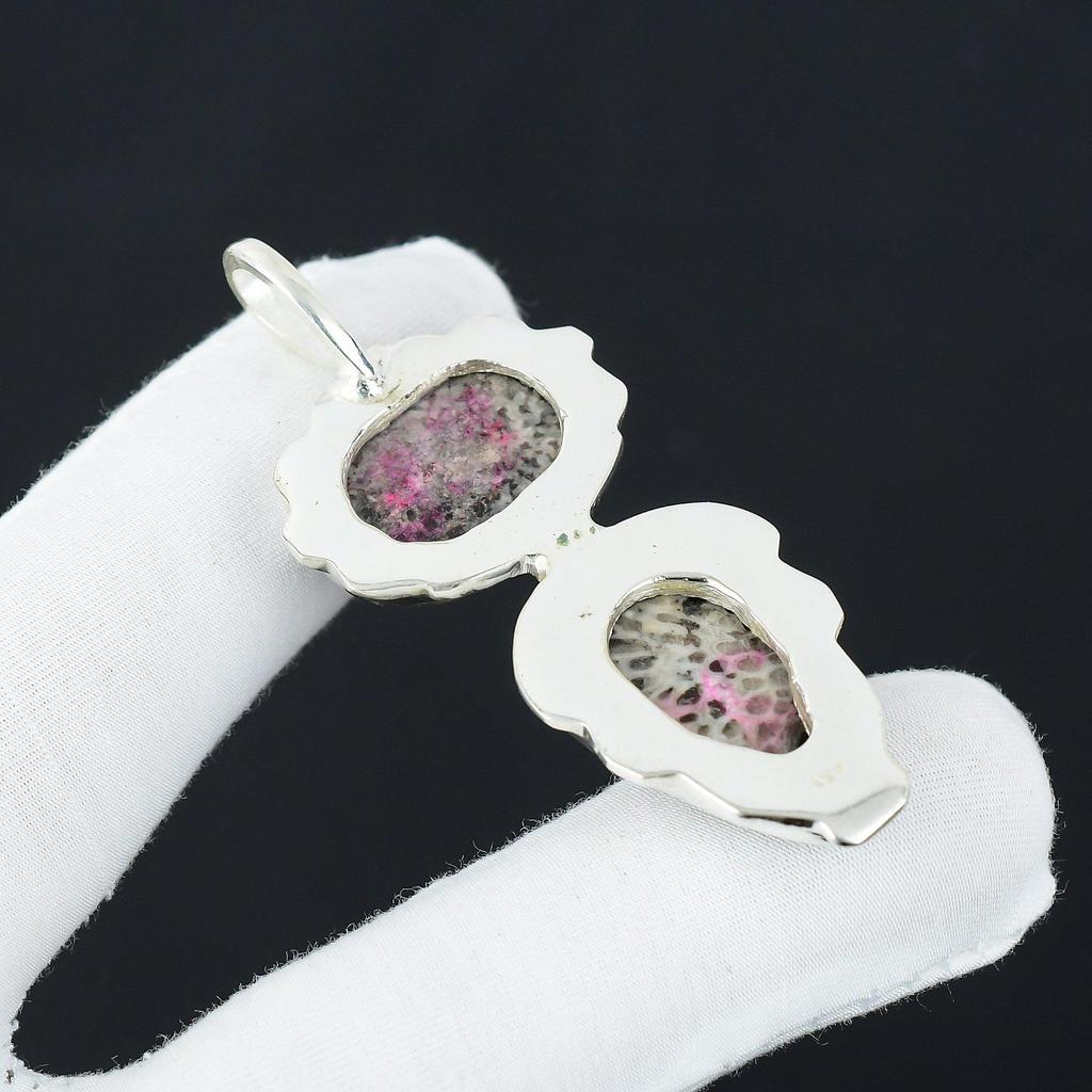 Natur Rochenkoralle Edelstein Silber Anhänger in 925 Sterling Silber- Handgefertigtes Design, Alltagsschmuck, Antiker Anhänger Ostergeschenke