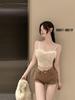 Elegant Lace Feather Strapless Camisole with Fur Lining, Women's Autumn/Winter Bandeau Tank Top
