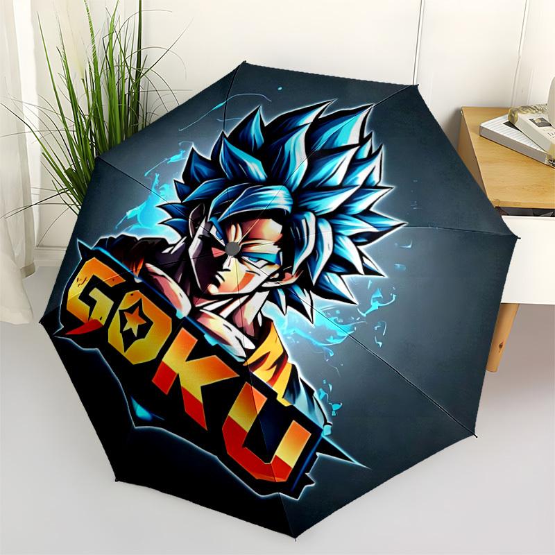 

1pc Goku, Dragon Ball Automatic Folding Umbrella - Compact 8-Rib Design, Durable Plastic & Iron, Perfect Gift for Friends & Family, Outdoor Umbrella,