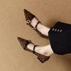 Fall French Pointed-Toe Leopard Print Mary Janes Elegant Stylish Commuter Flat Shoes Single Buckle