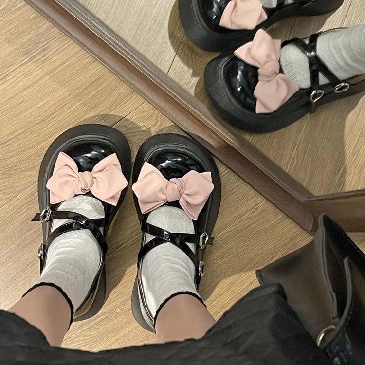 Spring platform muffin bow muffin small leather shoes new lolita big head shoes Mary Jane single shoes