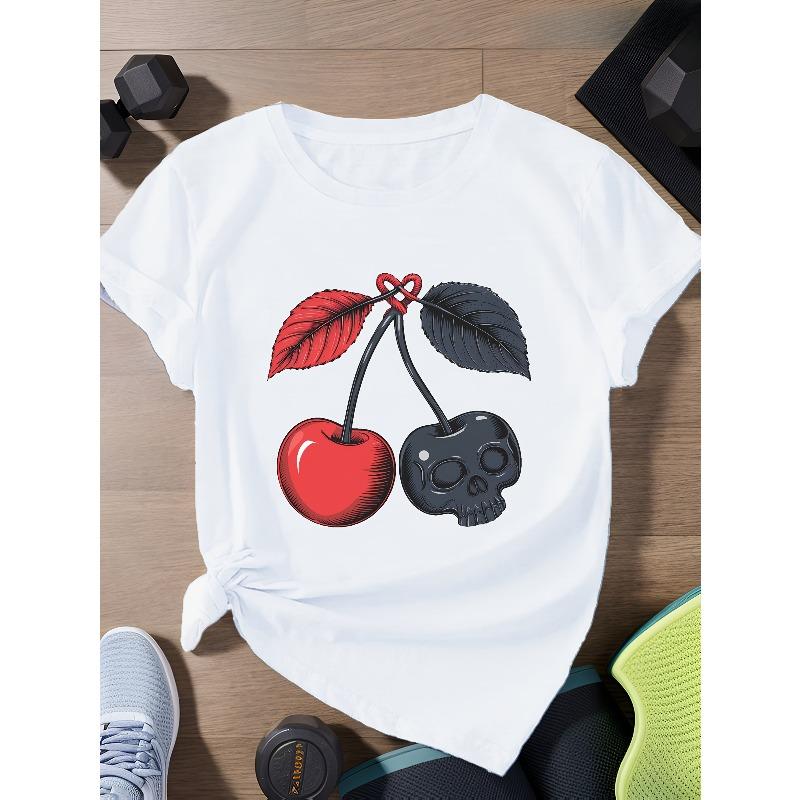 

European Size cherries Skull Women s Plus Size Sports Short Sleeve T-Shirt 4XL