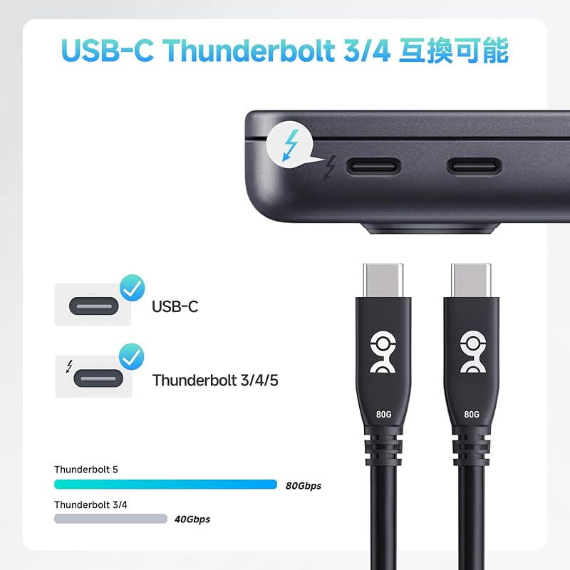 Cable Matters 80Gbps USB4 cable 0.6m, 8K 120Hz video, 240W charging, USB 4/USB-C Display cable, Thunderbolt 4 compatible, iPhone 16/15 Pro Max Plus,