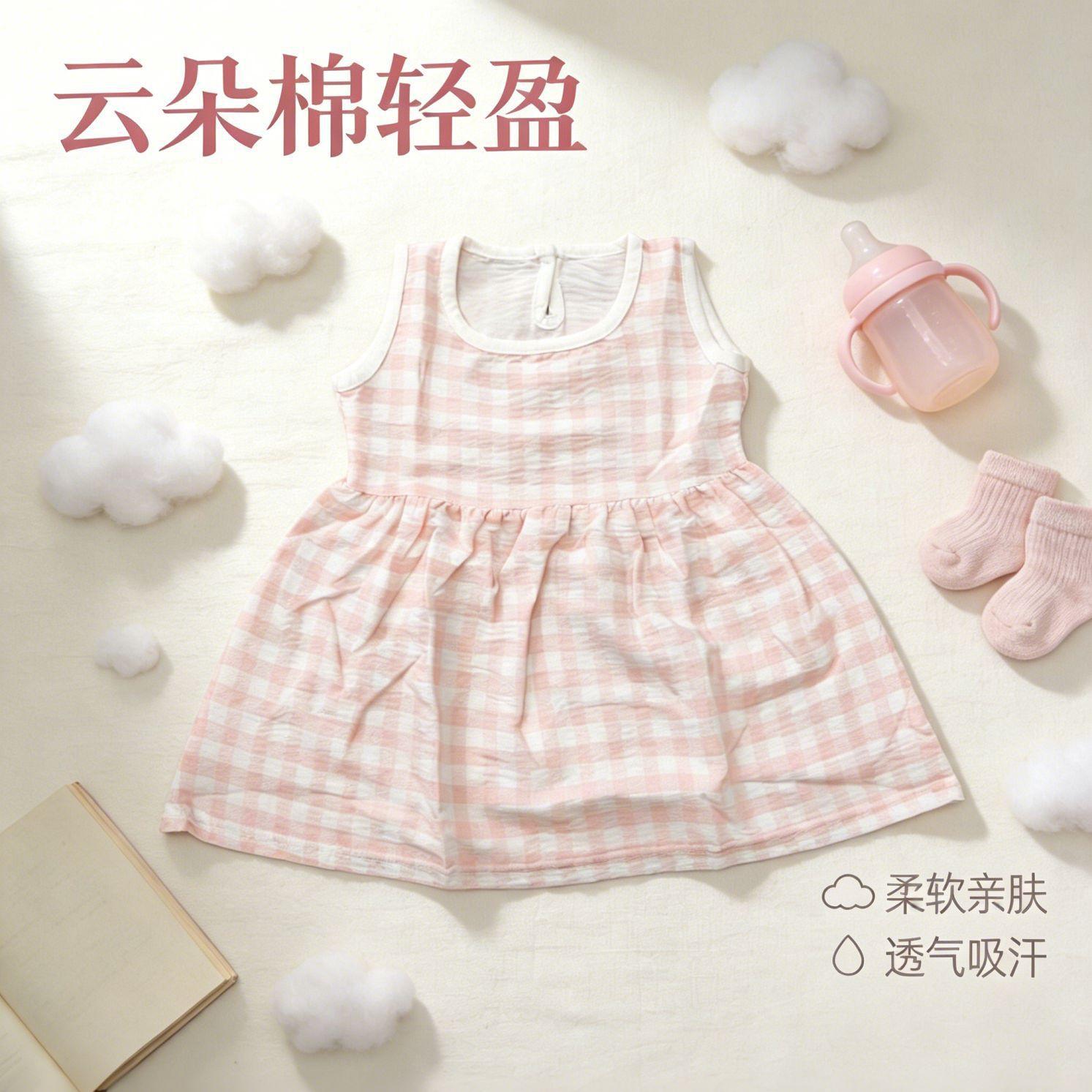 Girls Summer Sweet Plaid Dress With Lace Splice Short Sleeve Princess Skirt For Kids 80cm