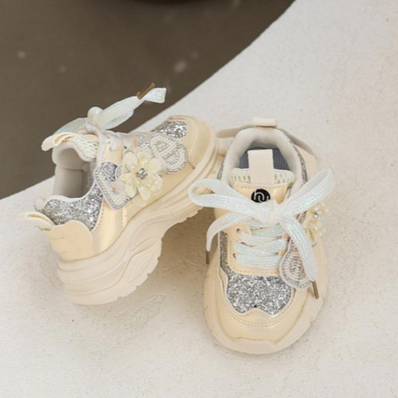 Girls' Fashionable Casual Shoes Children's Stylish Sports Shoes Rhinestone Sequined Dad Shoes Girls' Princess Shoes
