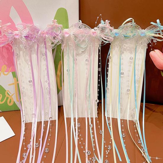 Mädchen Haarnadel Schmetterlinge Langes Band Schleife Perlen Quaste Dekor Haarspange Kinder Erwachsene Haar Accessoires