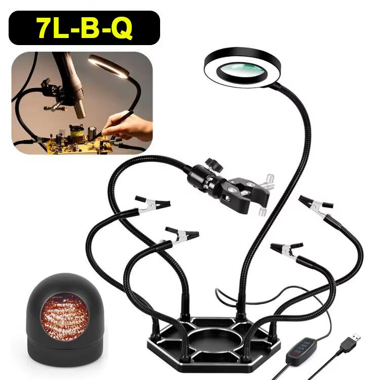 NEWACALOX Soldering Third Hand Tool Hot Air Gun Stand with Welding Tip Cleaning Ball 3X LED Illuminated Magnifier PCB Holder