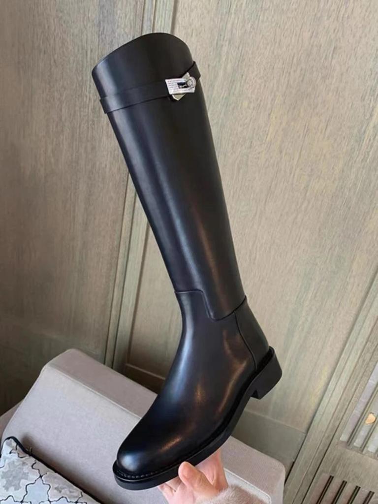 Fashion Black Leather Elegant with Low Heels Ladies Knee High Shaft Shoes Trend 2025 New In Comfortable Hot Rock Y2k Women's Long Boots