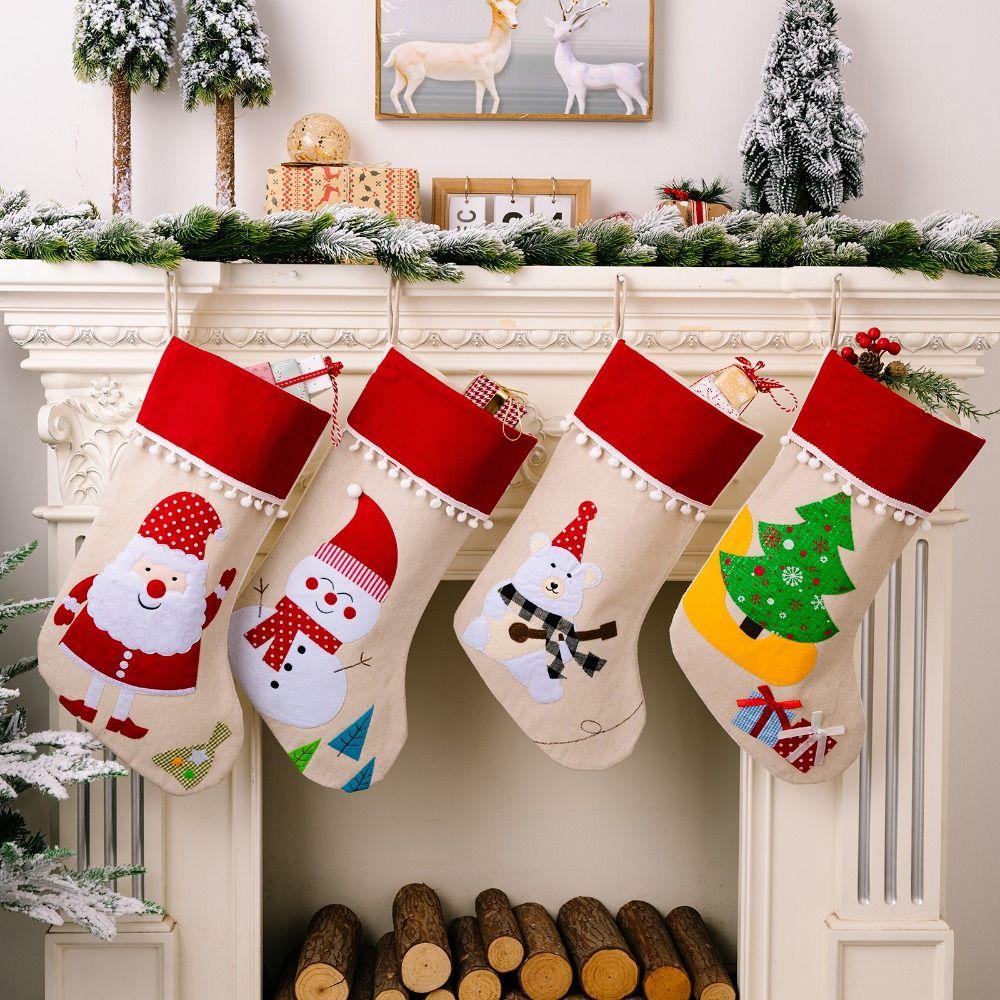 Santa Claus Large Candy Christmas Stocking Snowman Fireplace Christmas Stocking  Car