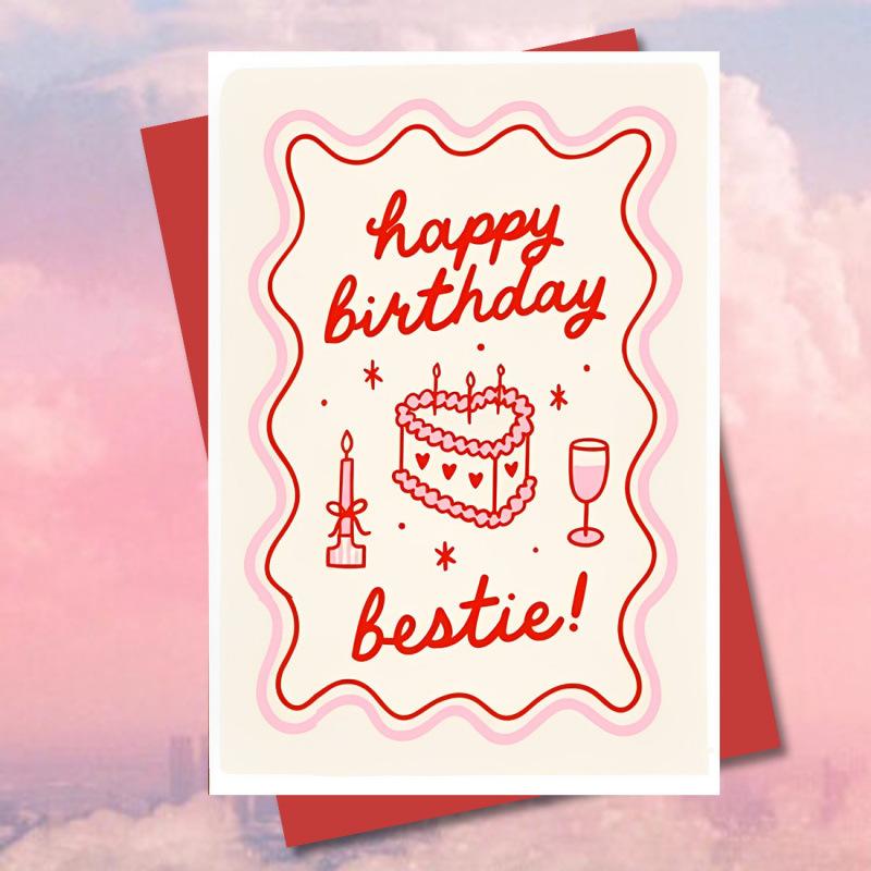 

1 set Funny Heart Cake Birthday Card- Happy Birthday Bestie! | Cute Spring Gift for Best Friend, Sister| Playful Greeting Card XL