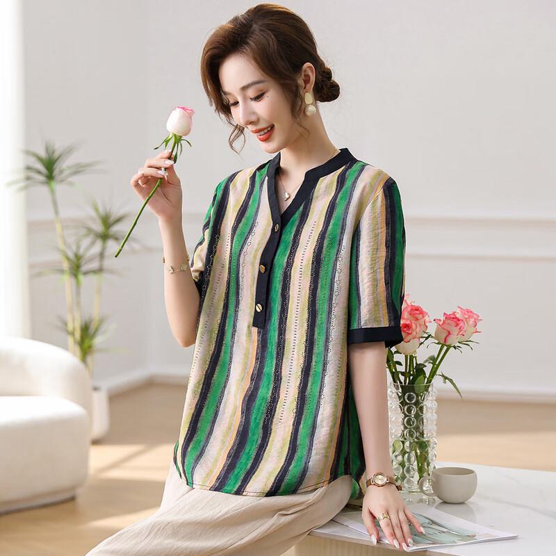 

Baolianduo Women s Summer V-Neck Striped T-Shirt 2XL