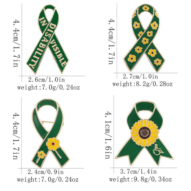 Sunflower Pattern Red Ribbon Theme Lapel Pins Green Disability In Visible Enamel Brooches For Disabled Person
