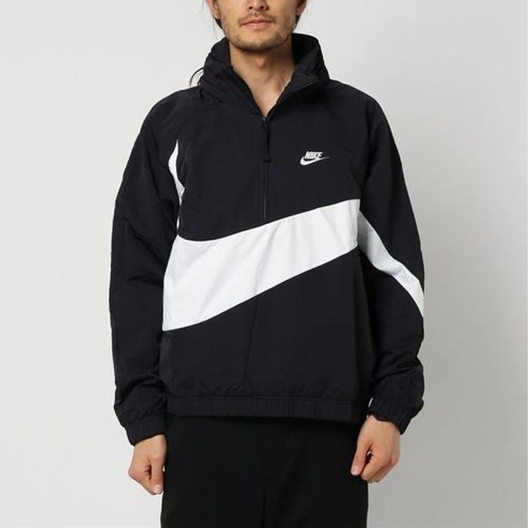 Men's Nike Half Zipper Big Swoosh Jacket Us Edition Black AJ1404-010