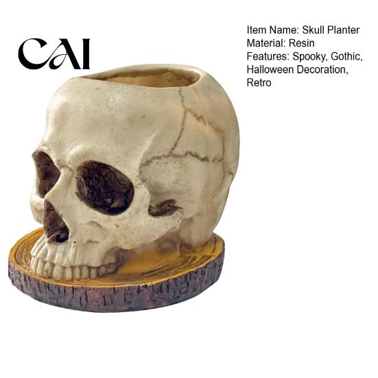 Unique Niche Decoration Halloween Retro Skull Planter, Spooky Gothic Human Head Flower Pot, Atmosphere Prop Skeleton Candy Bowl for Tabletop Home Bar
