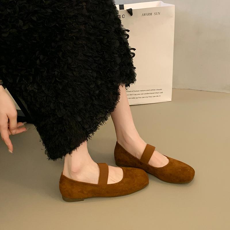 Suede red light mouth single shoes female spring and autumn new retro gentle fairy style casual soft flat Mary Jane shoes