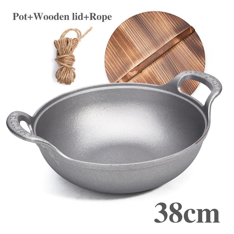 Old style iron pot Uncoated fryer Stew pot Frying pan Non stick pot Flat bottomed induction cooker gas universal boiler wok  pan