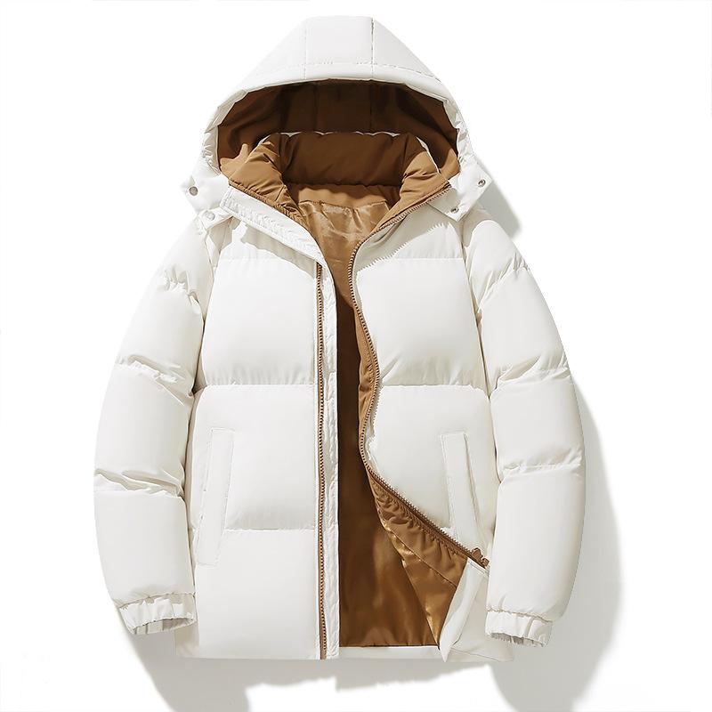 New Winter Style Men's Fashionable Thickened Warm Bread Jacket Cotton Jacket Removable Hat Simple and Versatile