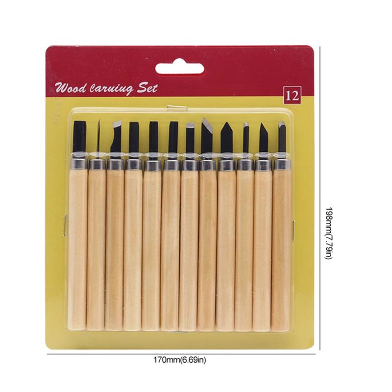 

12Pcs Professional Wood Carving Chisel Knife Hand Tool Set For Basic Detailed Carving Woodworkers Gouges